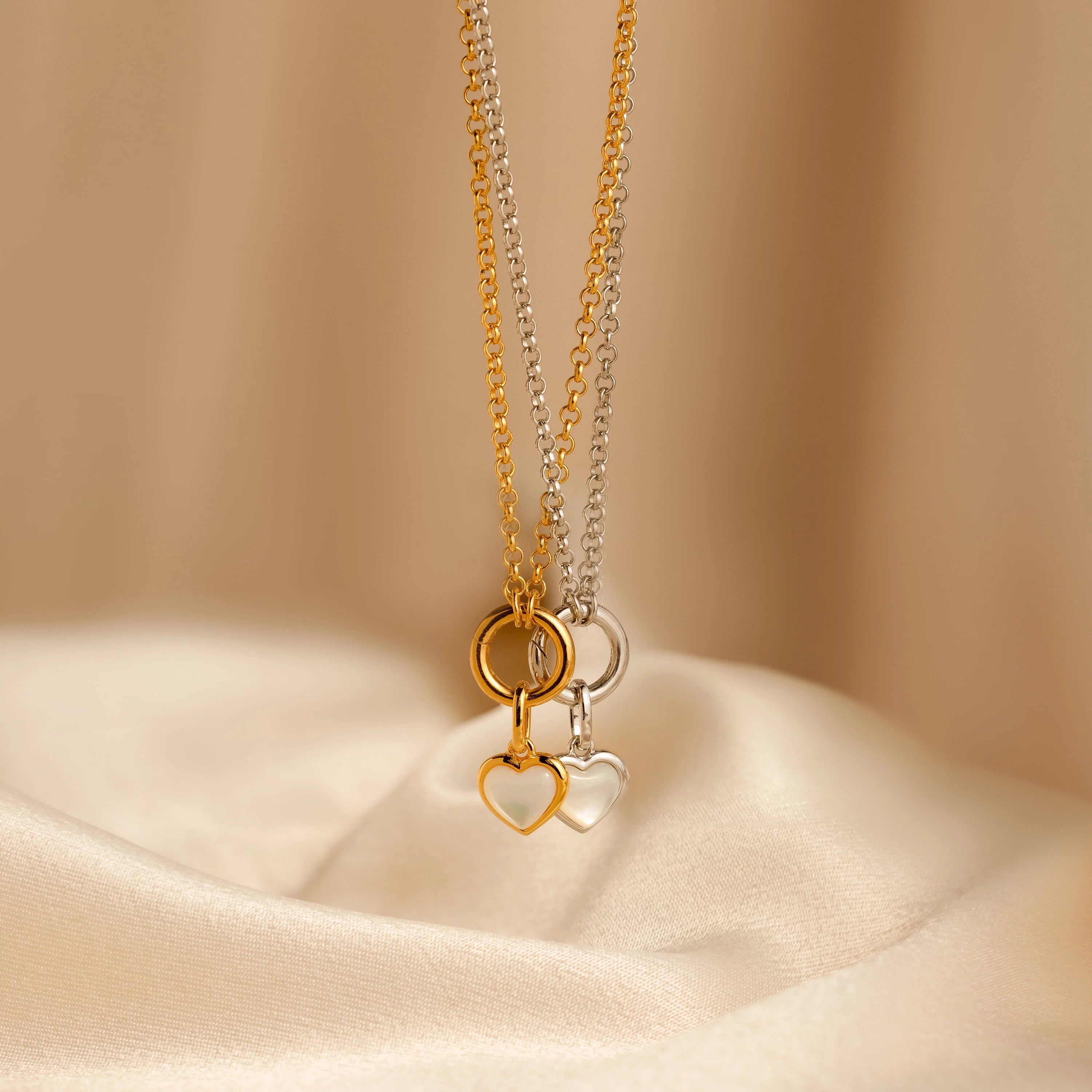 Mother of Pearl Heart Charm Silver 18K Gold Plated