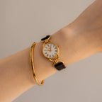 Vintage Gucci Swiss Roman Brown Strap Gold Watch