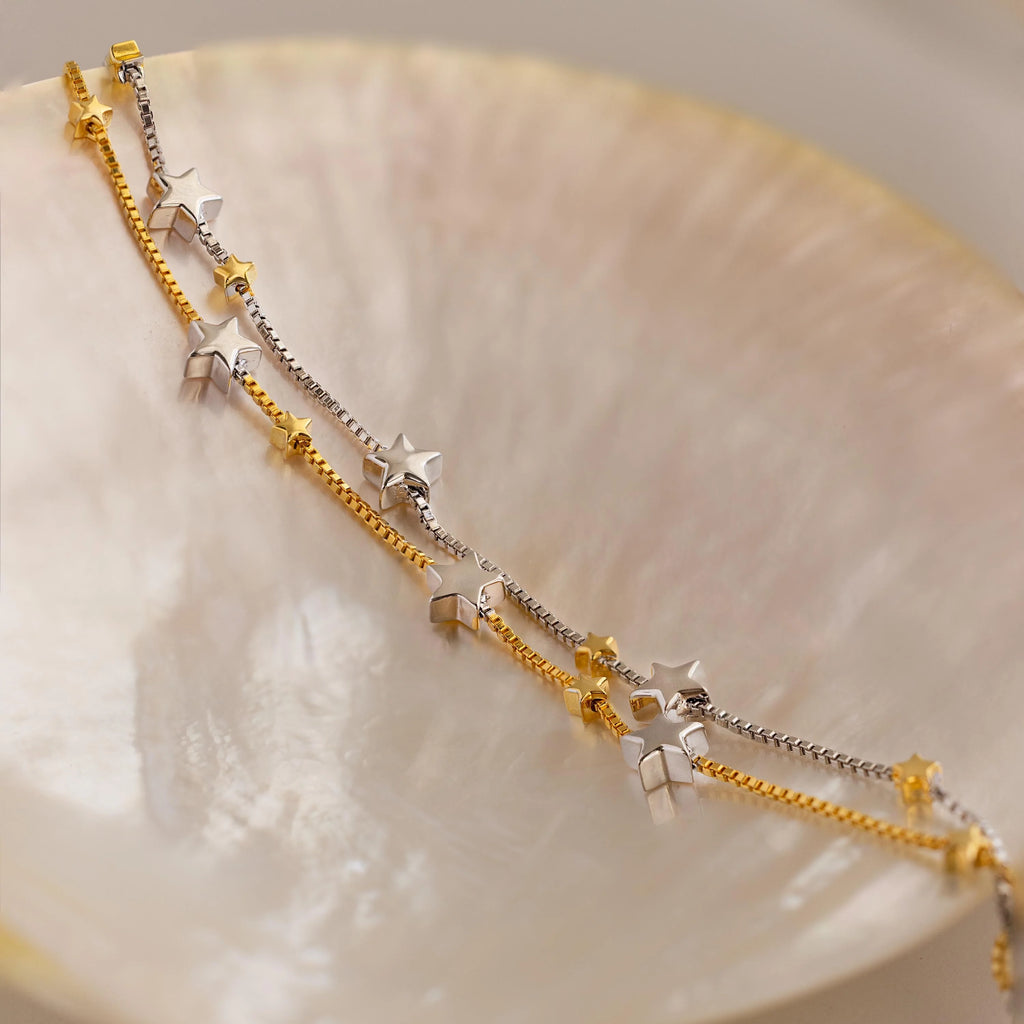 Mixed Metal Star Bracelet Silver 18K Gold Plated
