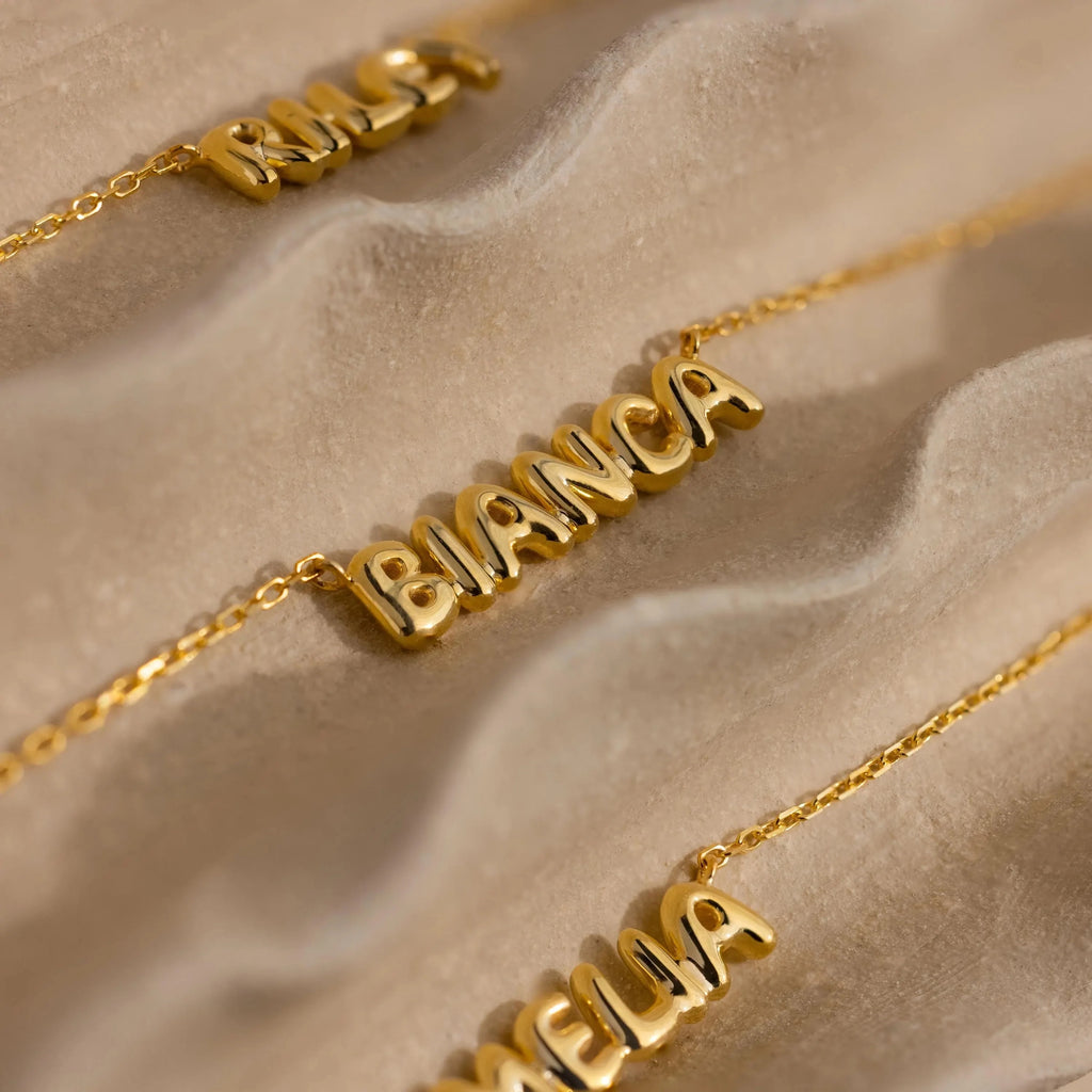 Tiny Bubble Name Necklace Silver 18K Gold Plated