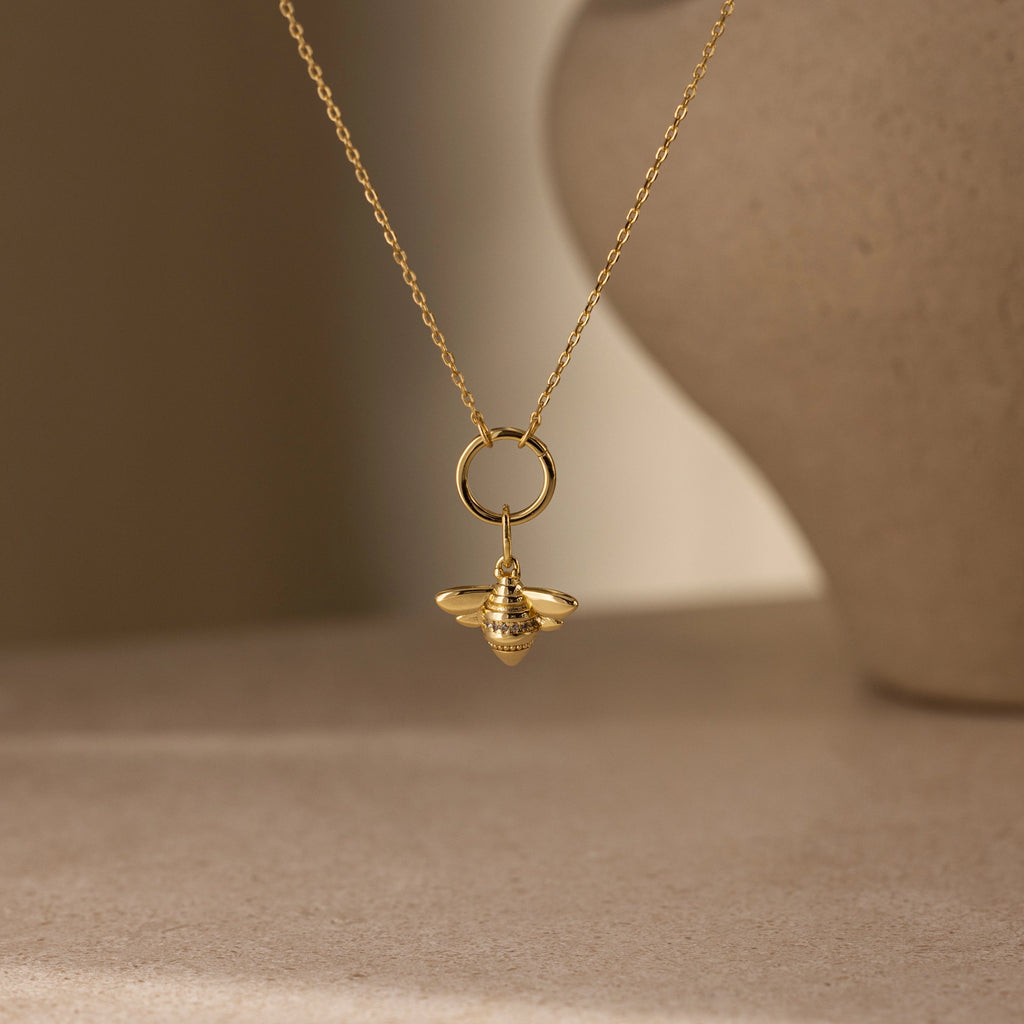 Diamond Honeybee Charm Silver 18K Gold Plated