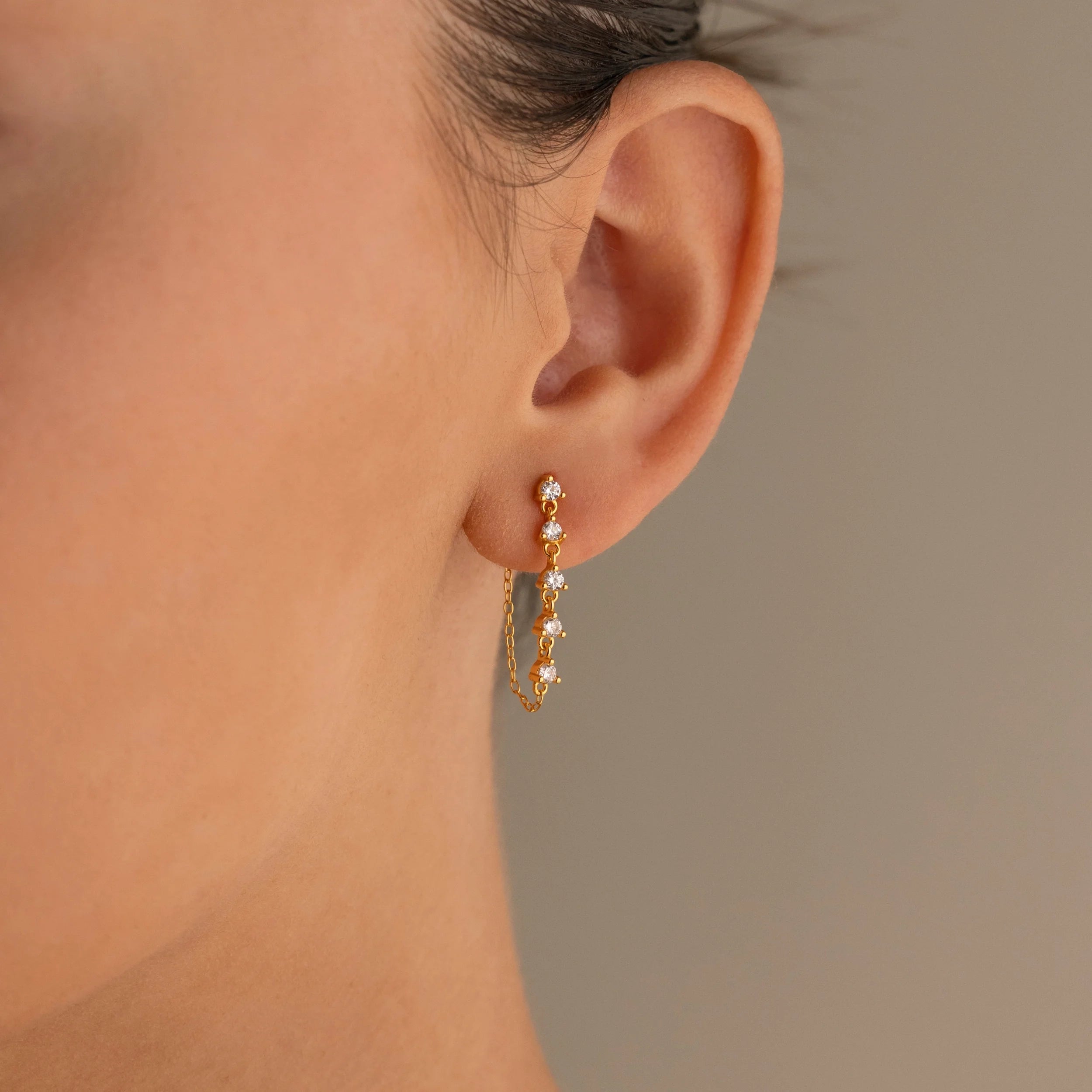 Diamond Chain Drop Earrings Silver 18K Gold Plated