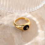 Black Enamel Signet Ring Silver 18K Gold Plated