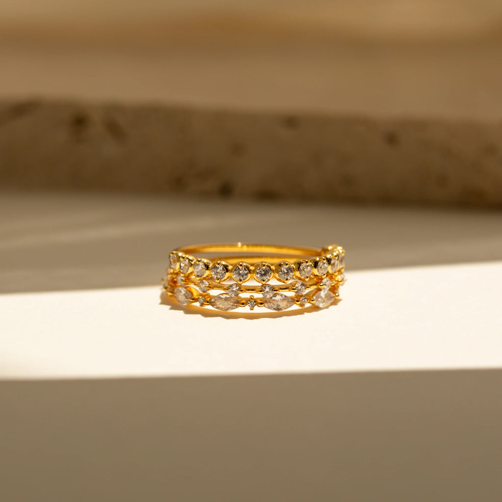 Diamond Stacking Ring Set Silver 18K Gold Plated