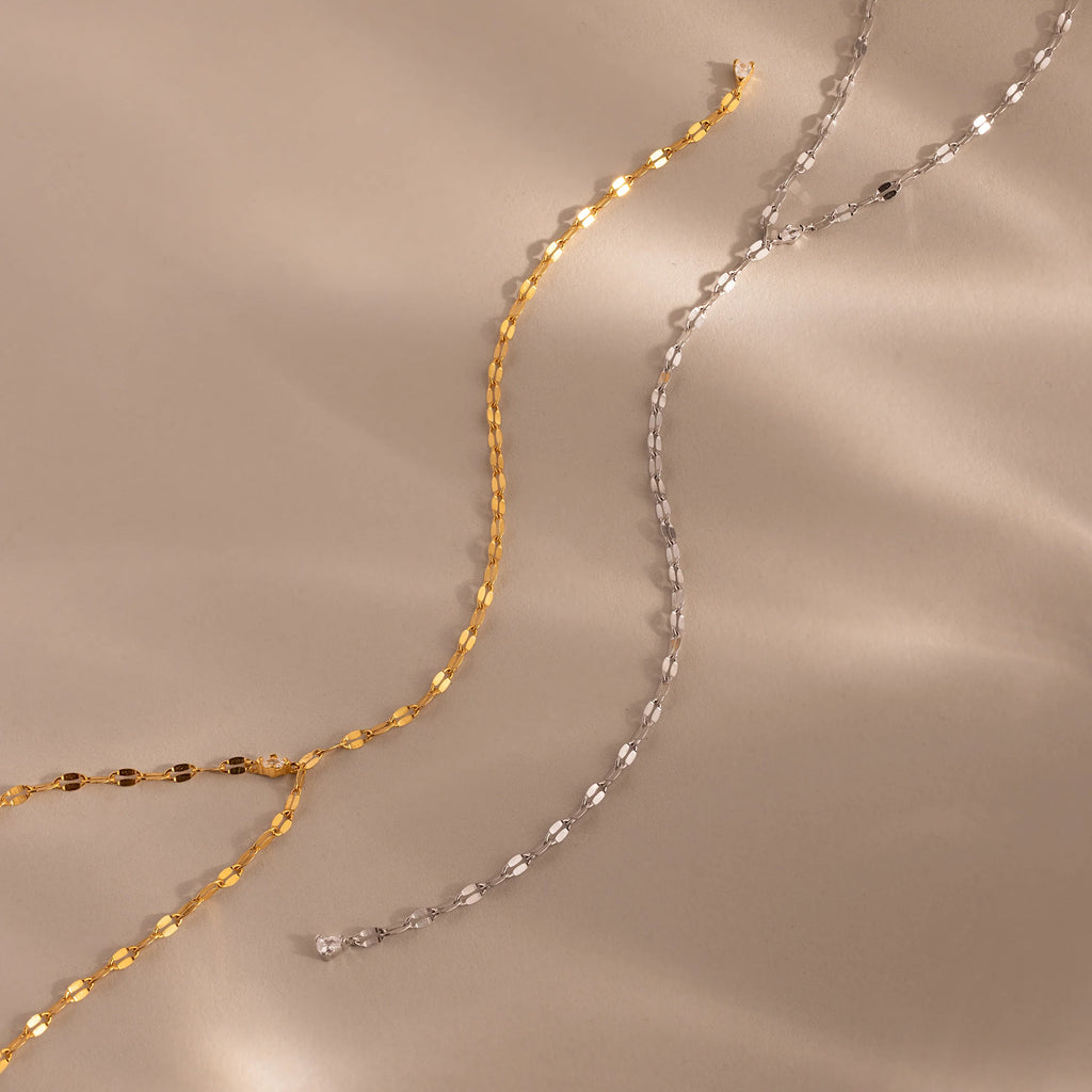 Sparkling Diamond Lariat Necklace Silver 18K Gold Plated