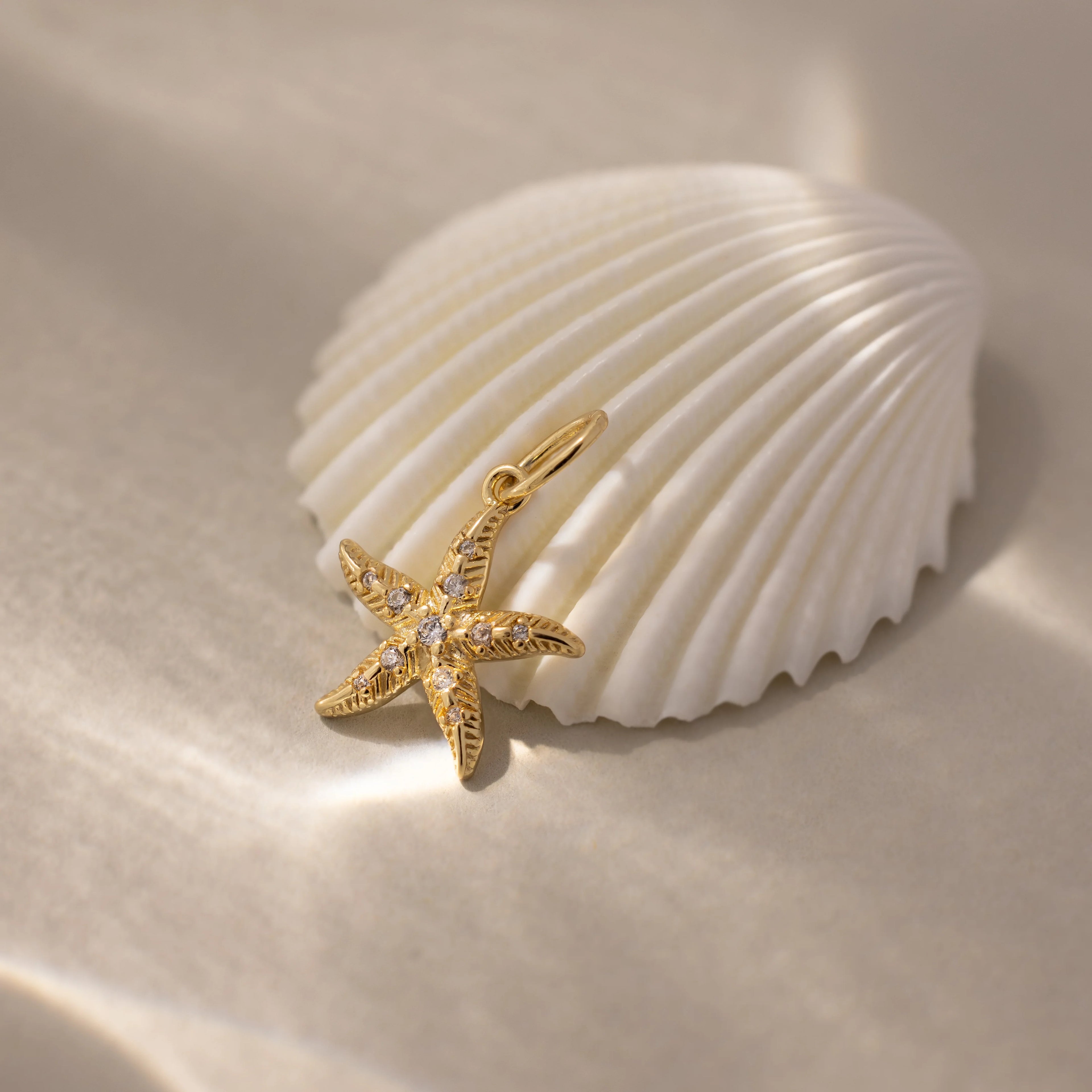 Diamond Pave Starfish Charm Silver 18K Gold Plated