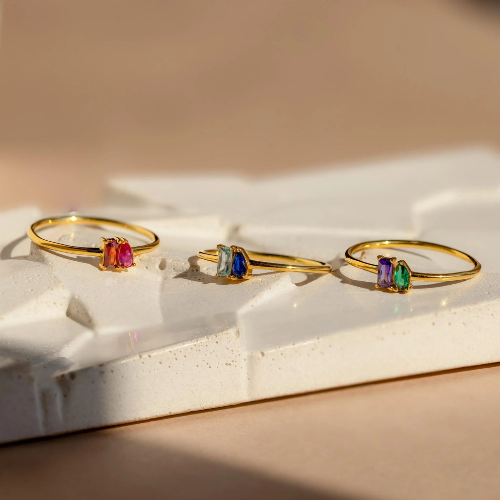Toi et Moi Birthstone Ring Silver 18K Gold Plated