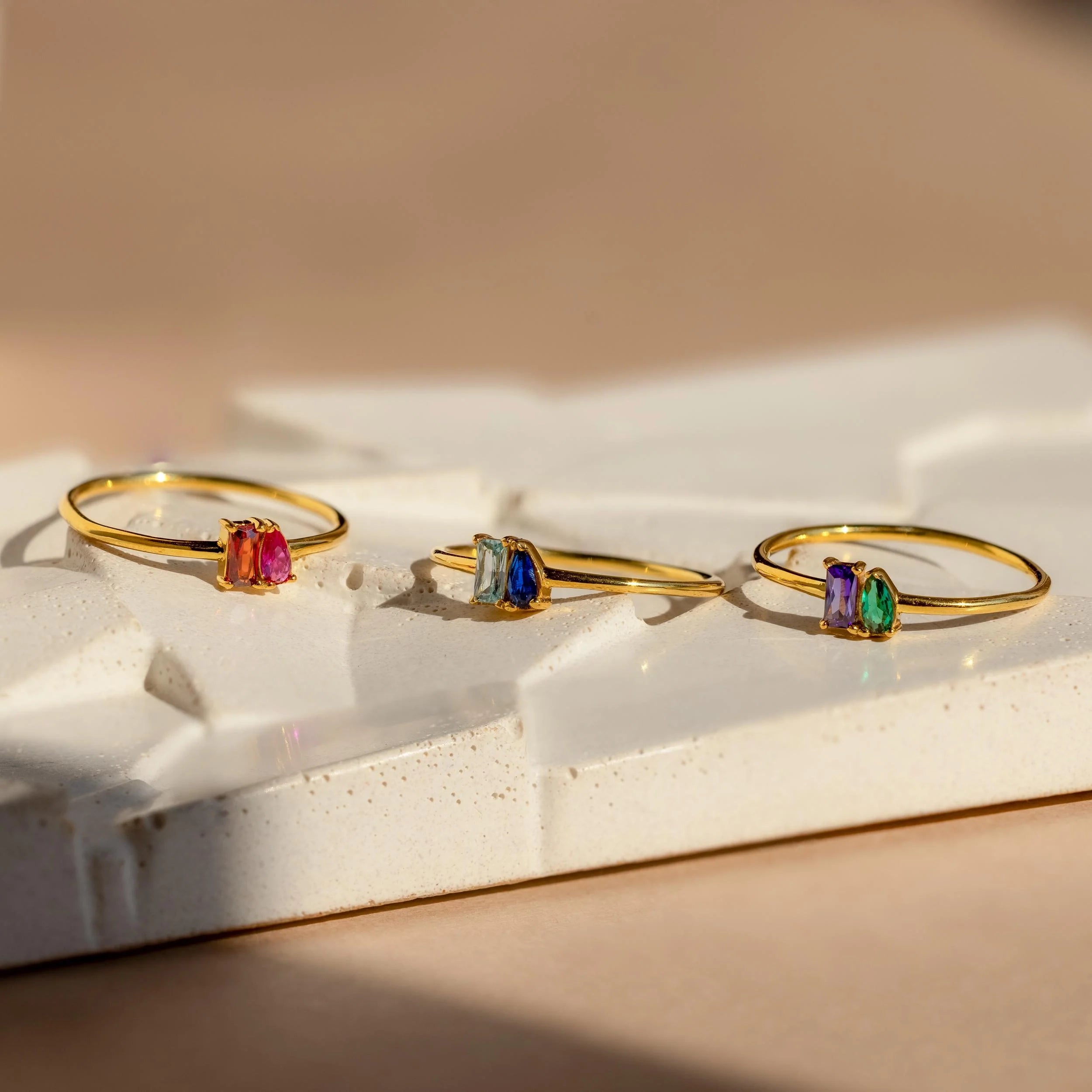 Toi et Moi Birthstone Ring Silver 18K Gold Plated