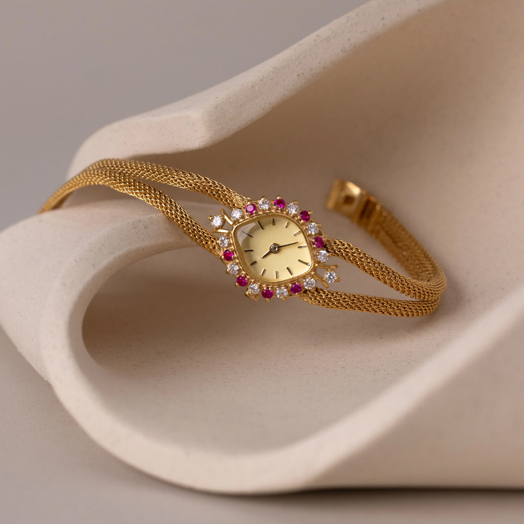Duo Chain Ruby Timepiece Silver 18K Gold Plated
