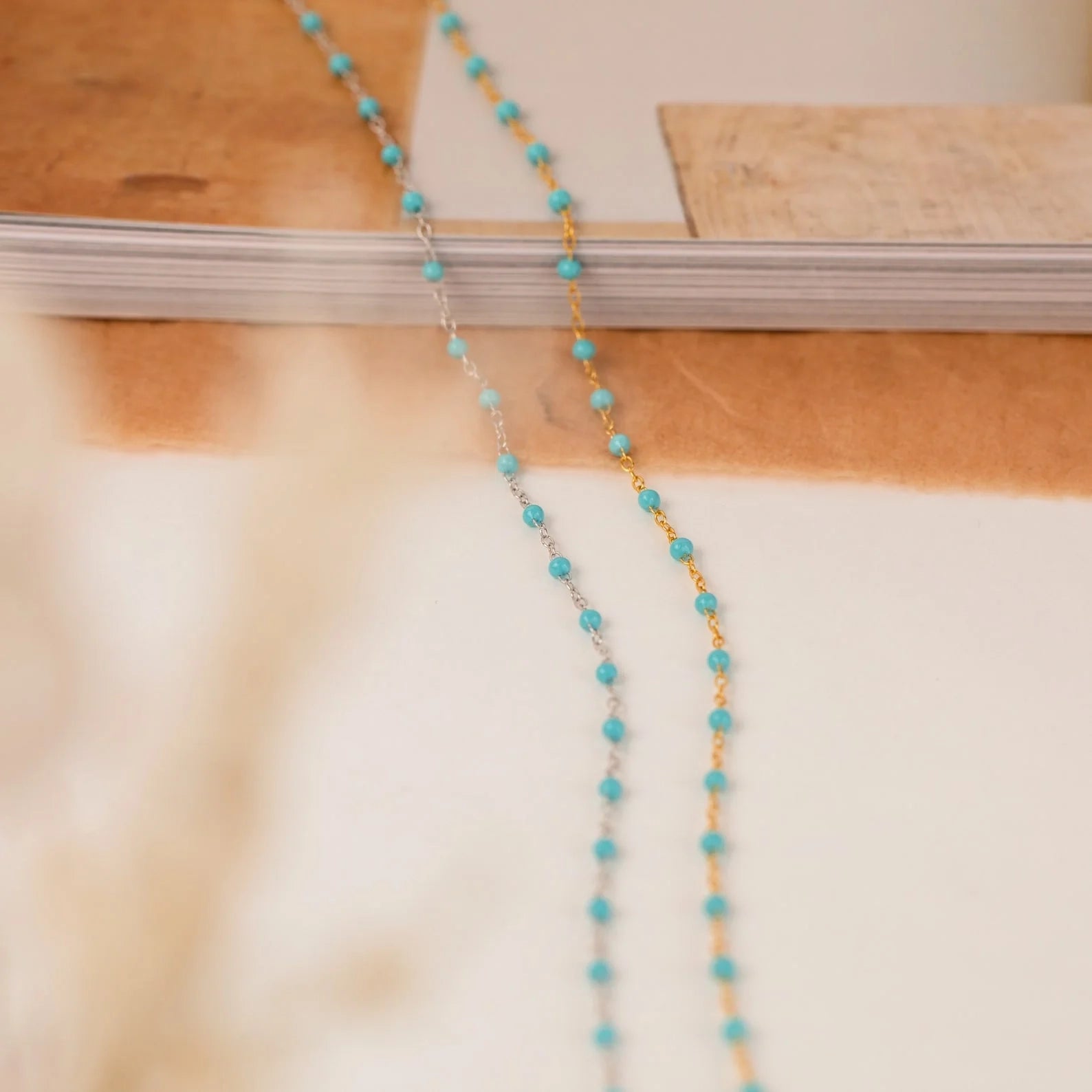 Beaded Station Necklaces Silver 18K Gold Plated