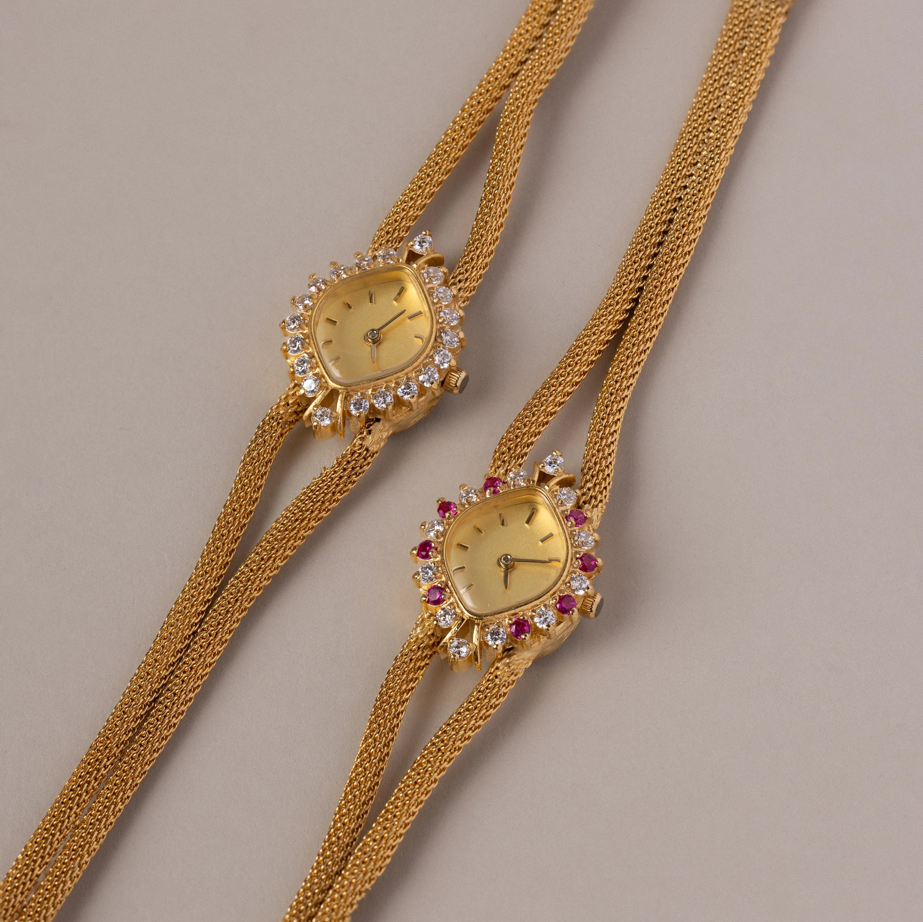Gemstone Duo Chain Timepiece Silver 18K Gold Plated