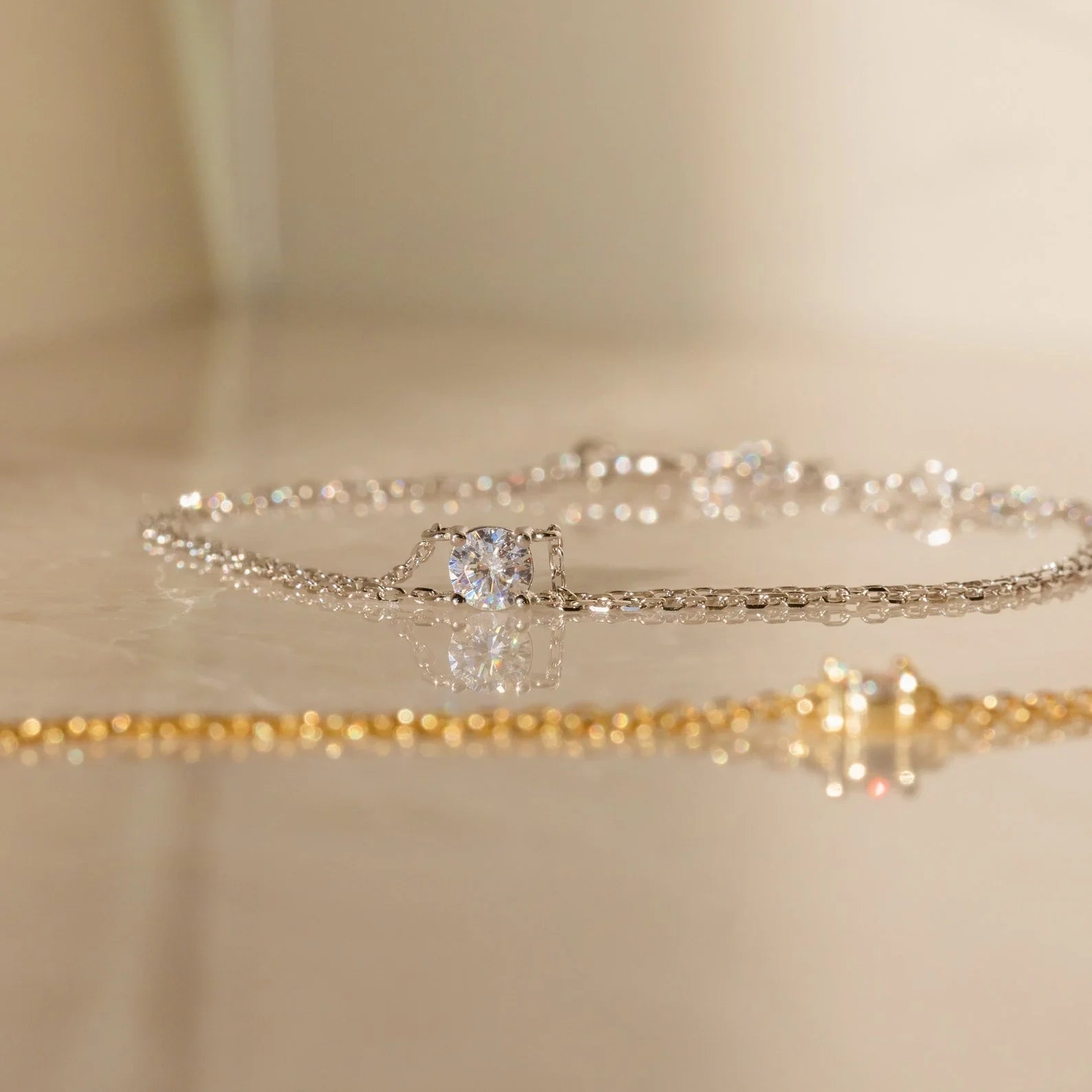 Duo Chain Diamond Bracelet  Silver 18K Gold Plated
