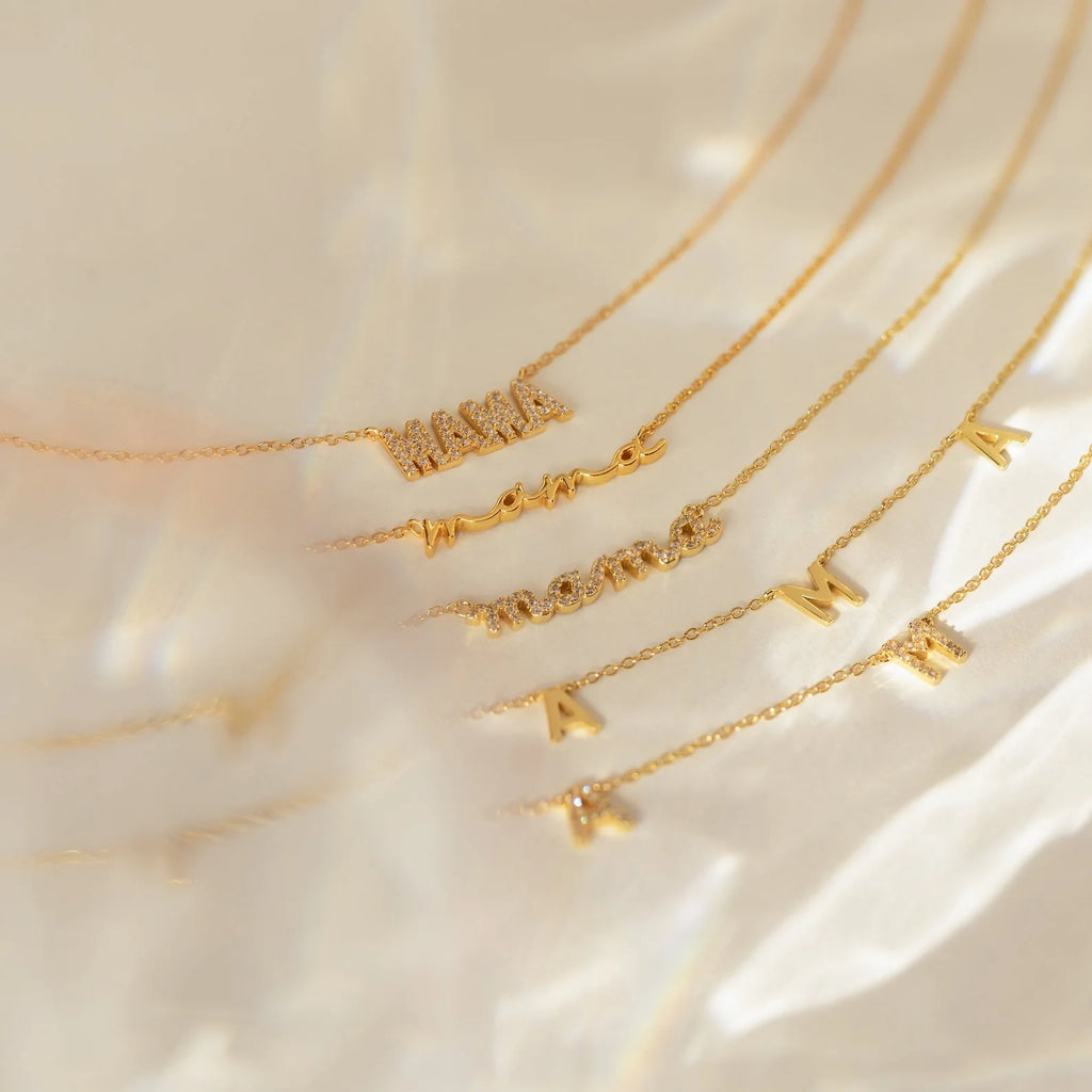 Mama Script Necklace Silver 18K Gold Plated