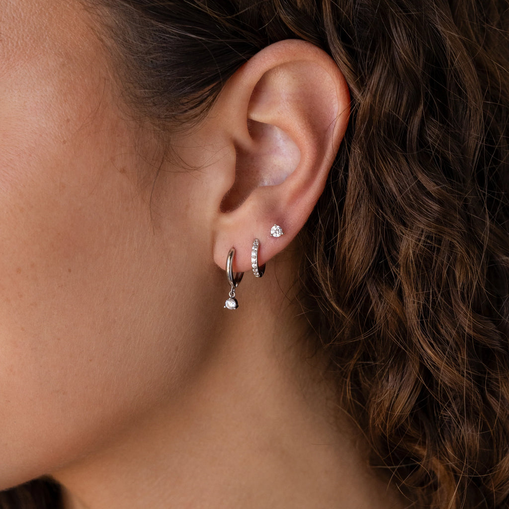 Classic Diamond Earrings Set Silver 18K Gold Plated