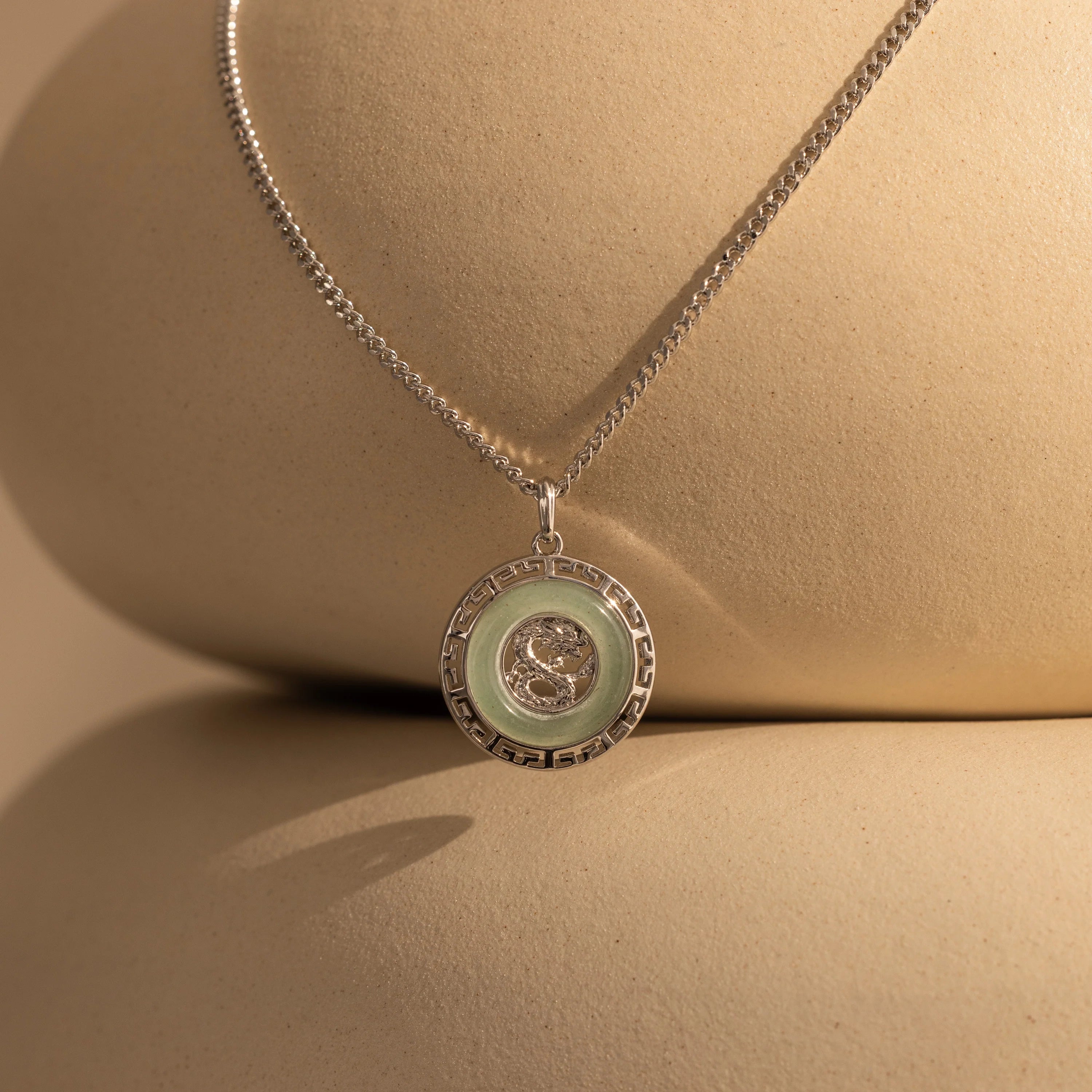 Jade Dragon Fortune Necklace Silver 18K Gold Plated