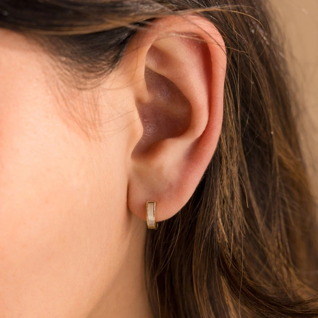 Mother of Pearl Inlay Huggies Silver 18K Gold Plated