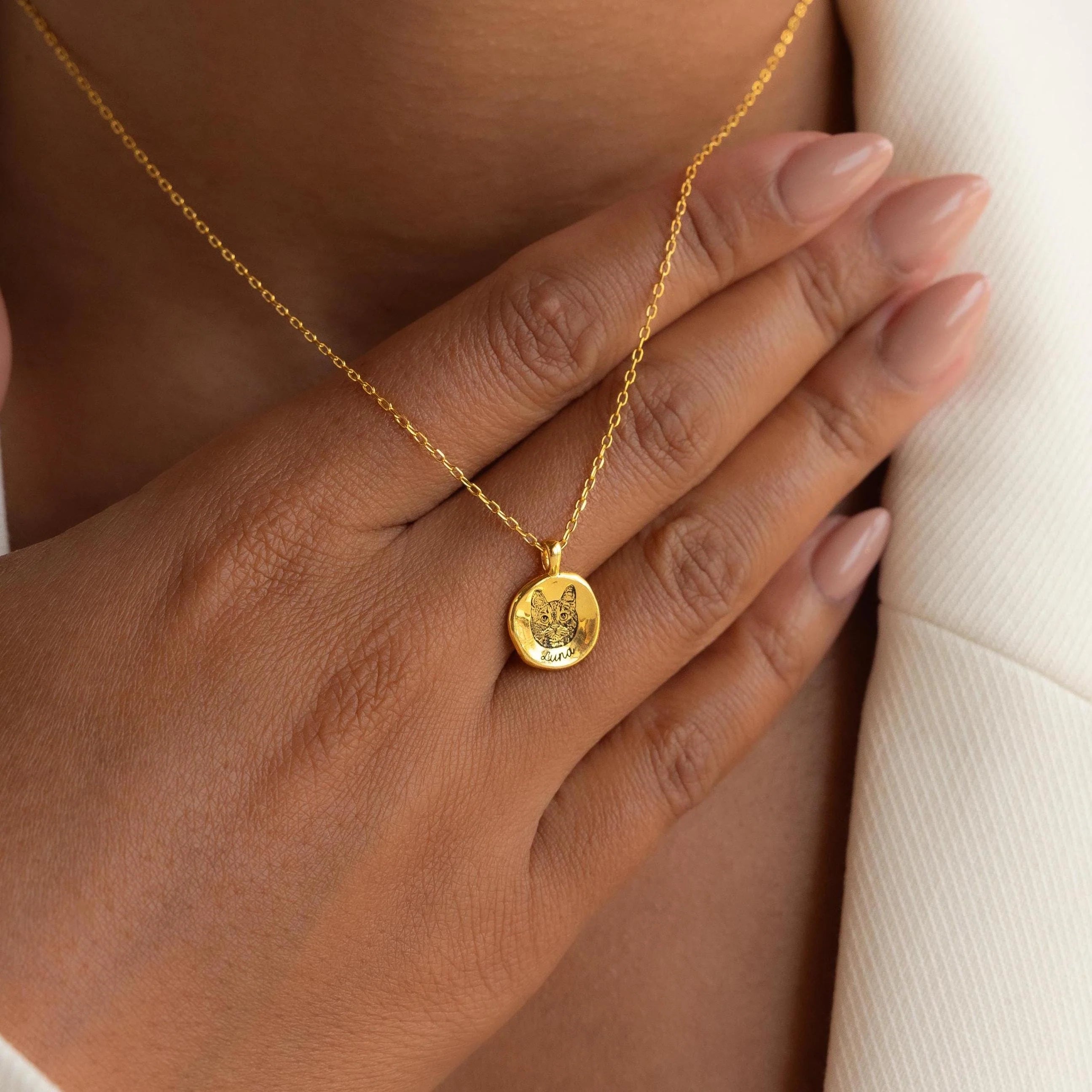 Pet Portrait Coin Necklace Silver 18K Gold Plated
