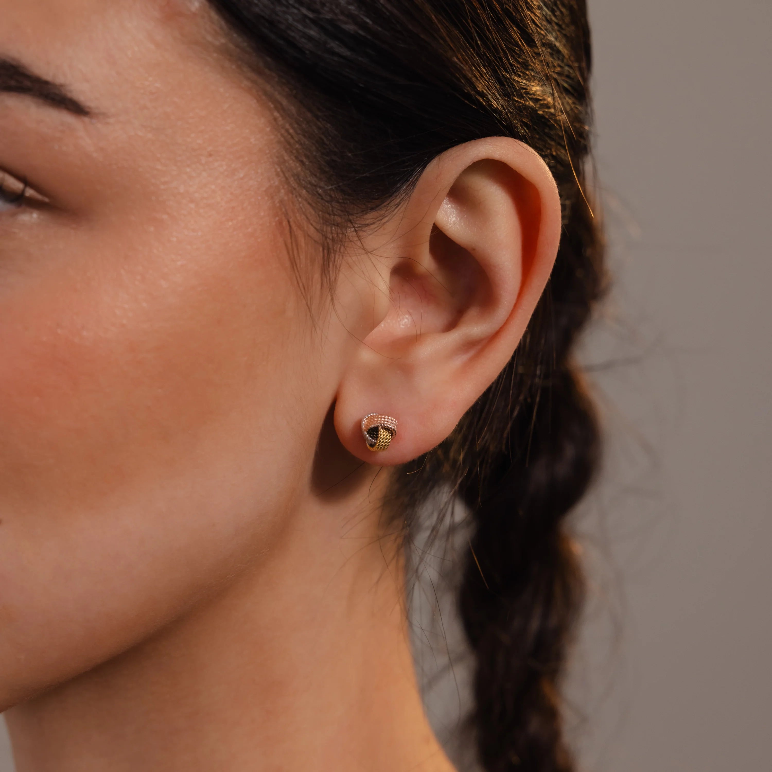 Rope Knot Studs in Mixed Metal Silver 18K Gold Plated