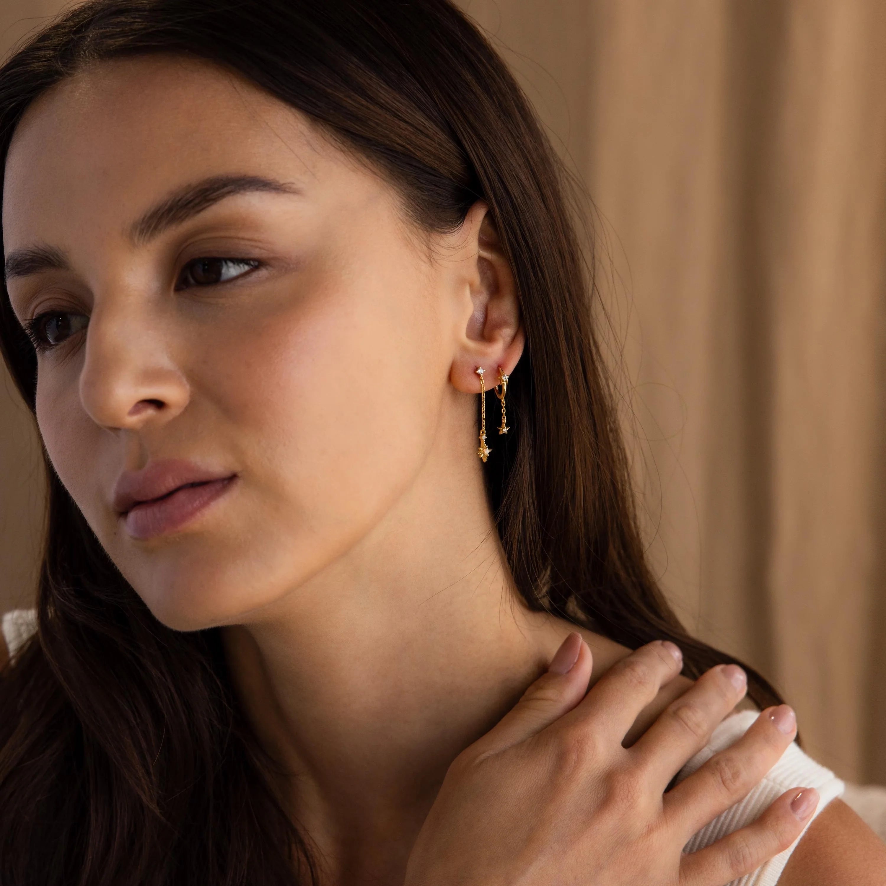Starburst Drop Studs Silver 18K Gold Plated