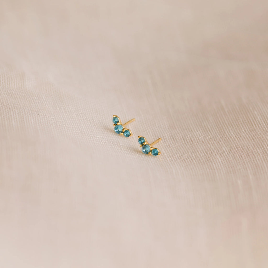 Blue Zircon Studs Silver 18K Gold Plated