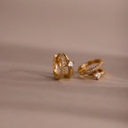 Pave Diamond Duo Huggies Silver 18K Gold Plated