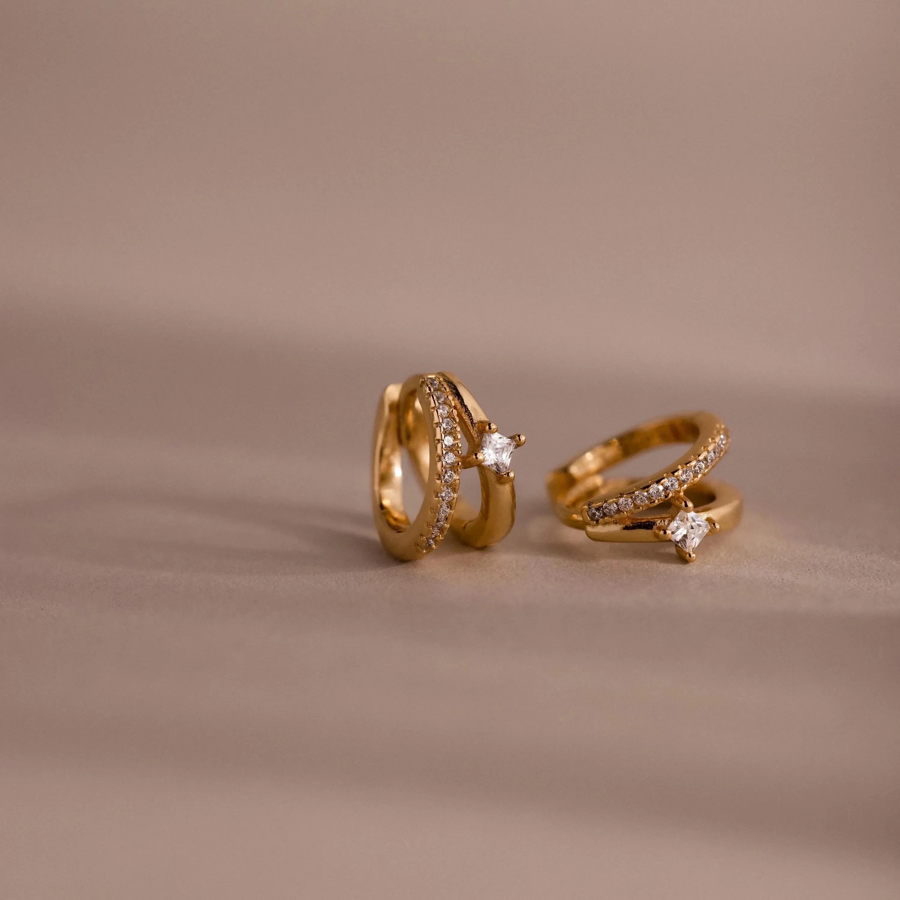 Pave Diamond Duo Huggies Silver 18K Gold Plated