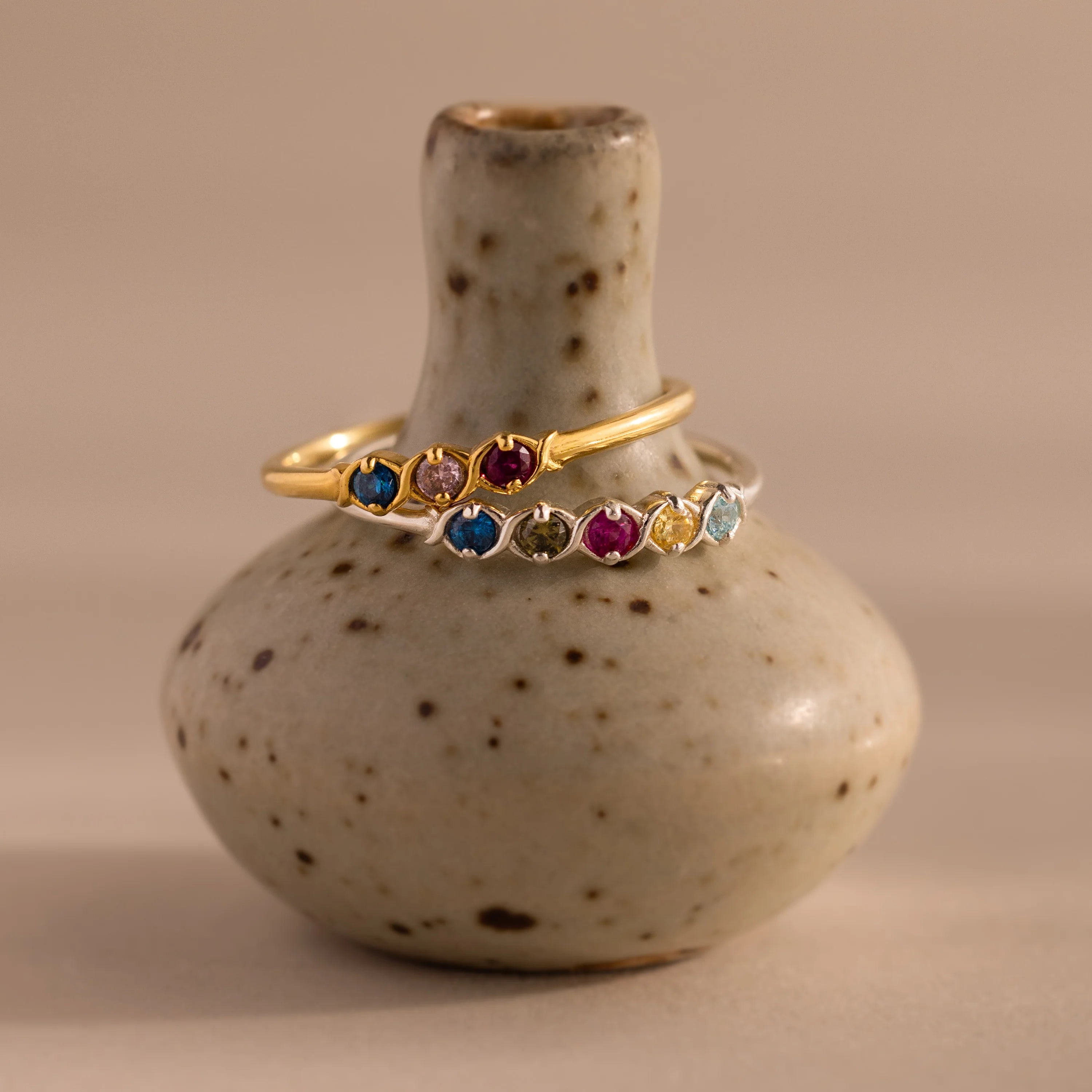 Woven Multiple Birthstone Ring Silver 18K Gold Plated