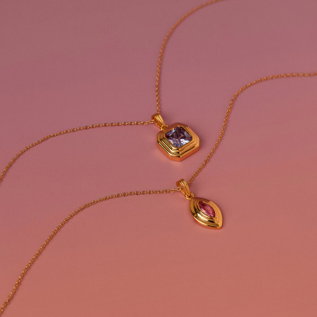 Ribbed Alexandrite Pendant Necklace Silver 18K Gold Plated