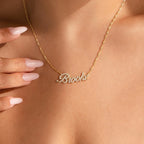 Elegant Pave Name Necklace Silver 18K Gold Plated