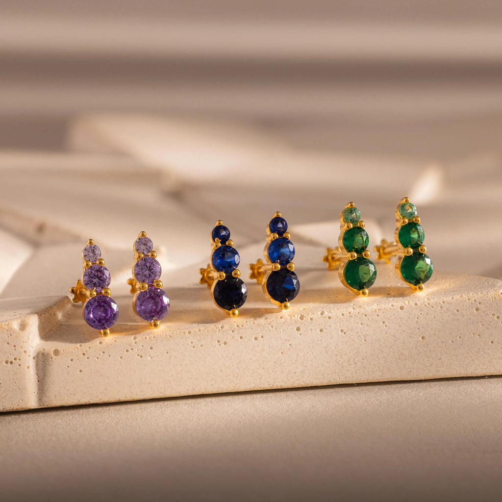 Ombre Emerald Flatback Studs Silver 18K Gold Plated