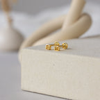 Square Bezel Topaz Flatback Studs Silver 18K Gold Plated
