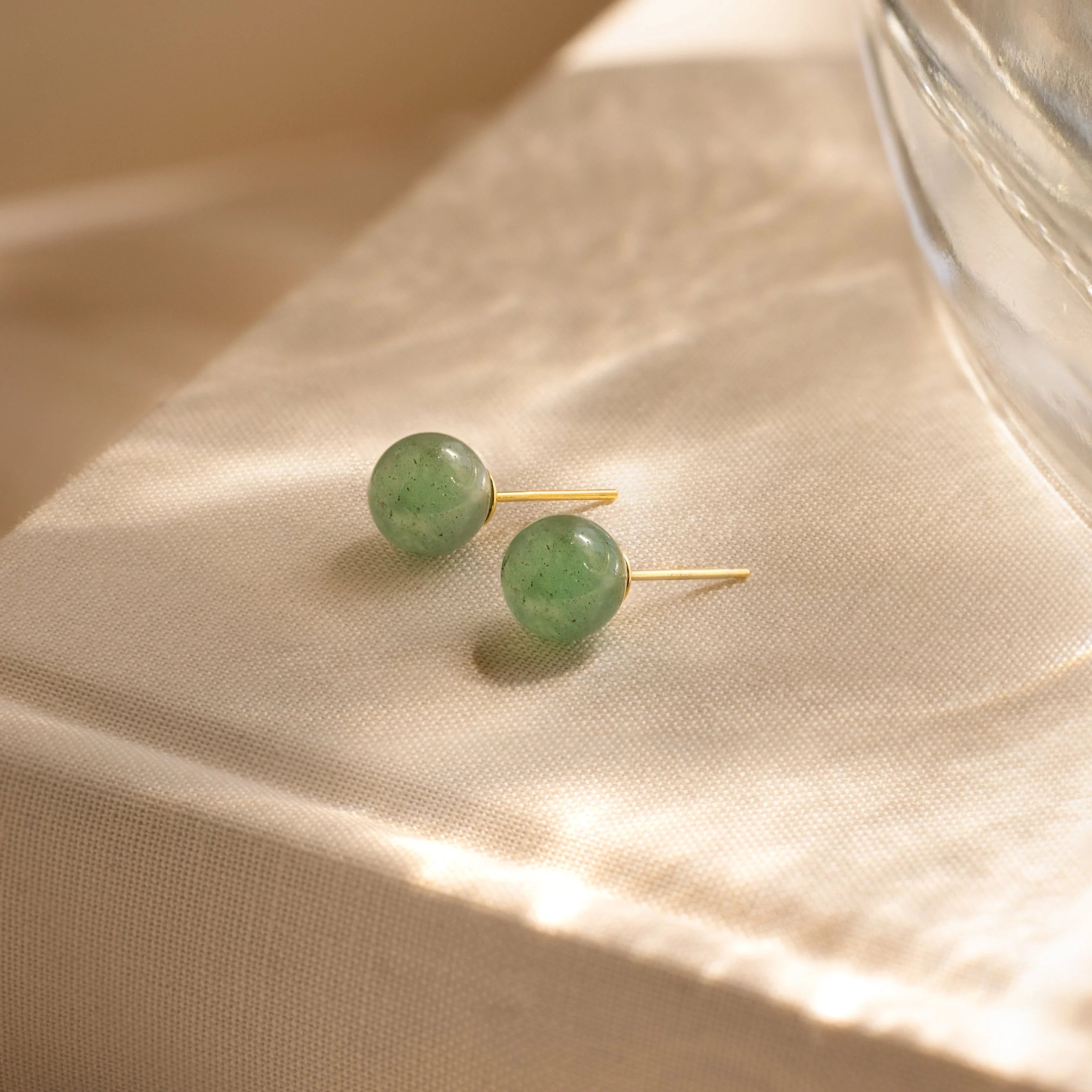 Jade Bead Studs Silver 18K Gold Plated