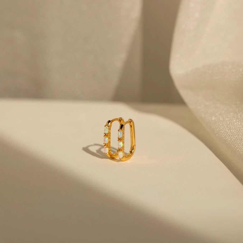 Halo Opal Hoops Silver 18K Gold Plated