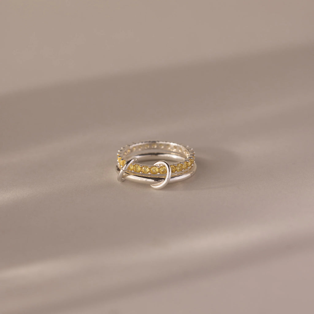 Topaz Tennis Eternity Band Ring Set  Silver 18K Gold Plated