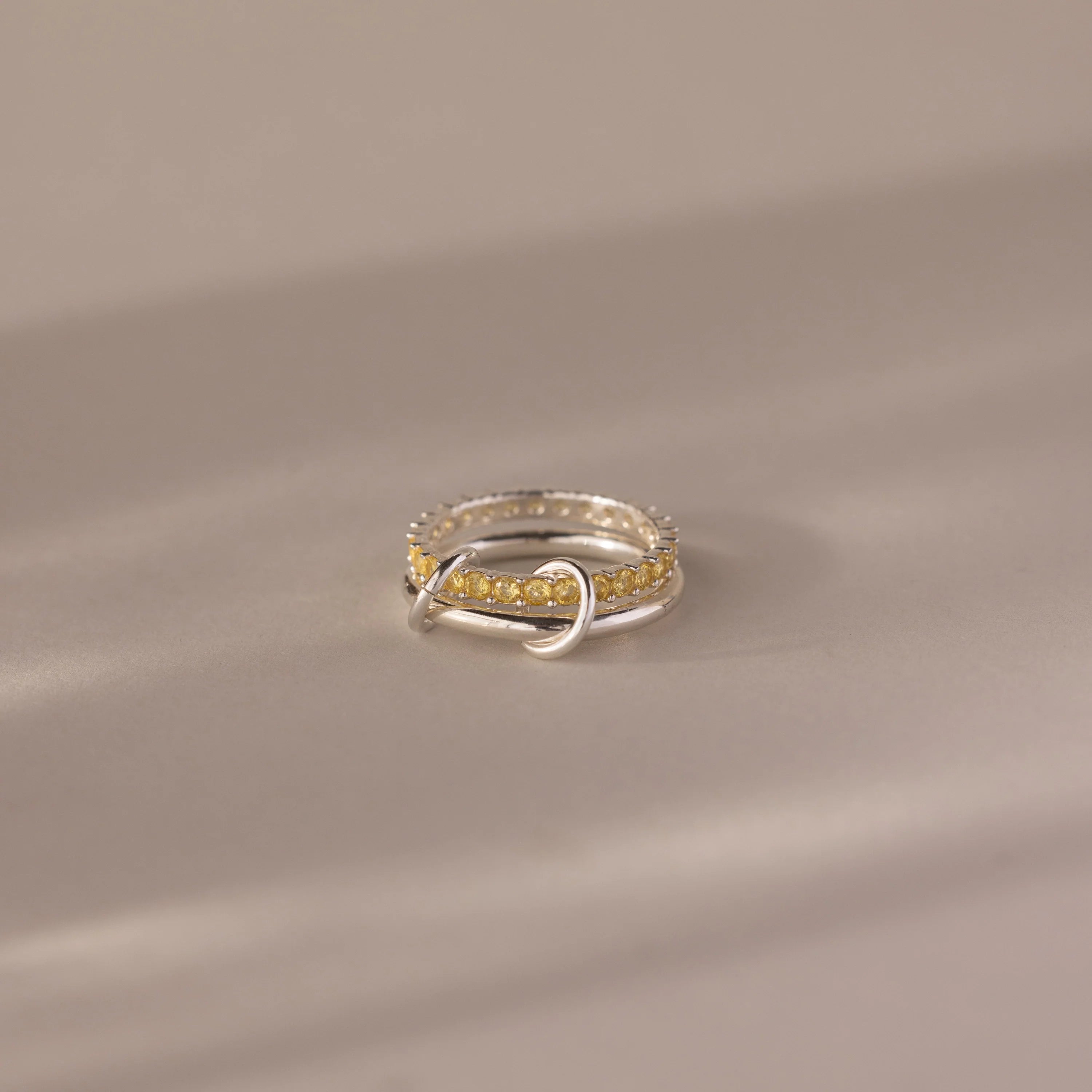Topaz Tennis Eternity Band Ring Set  Silver 18K Gold Plated