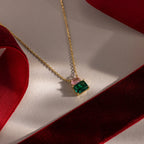 Emerald Pink Tourmaline Necklace Silver 18K Gold Plated