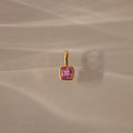Square Bezel Pink Tourmaline Charm Silver 18K Gold Plated