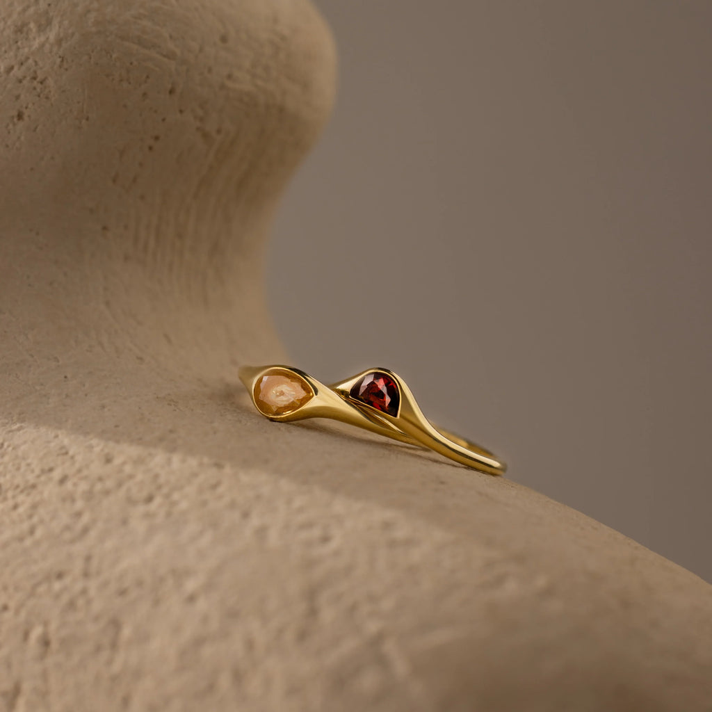 Sculpted Toi et Moi Ring Set Silver 18K Gold Plated