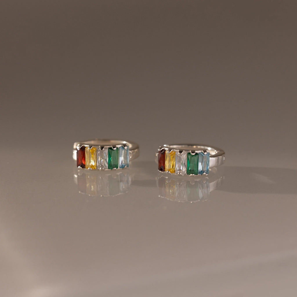 Multiple Baguette Birthstone Huggies 18K Gold Plated