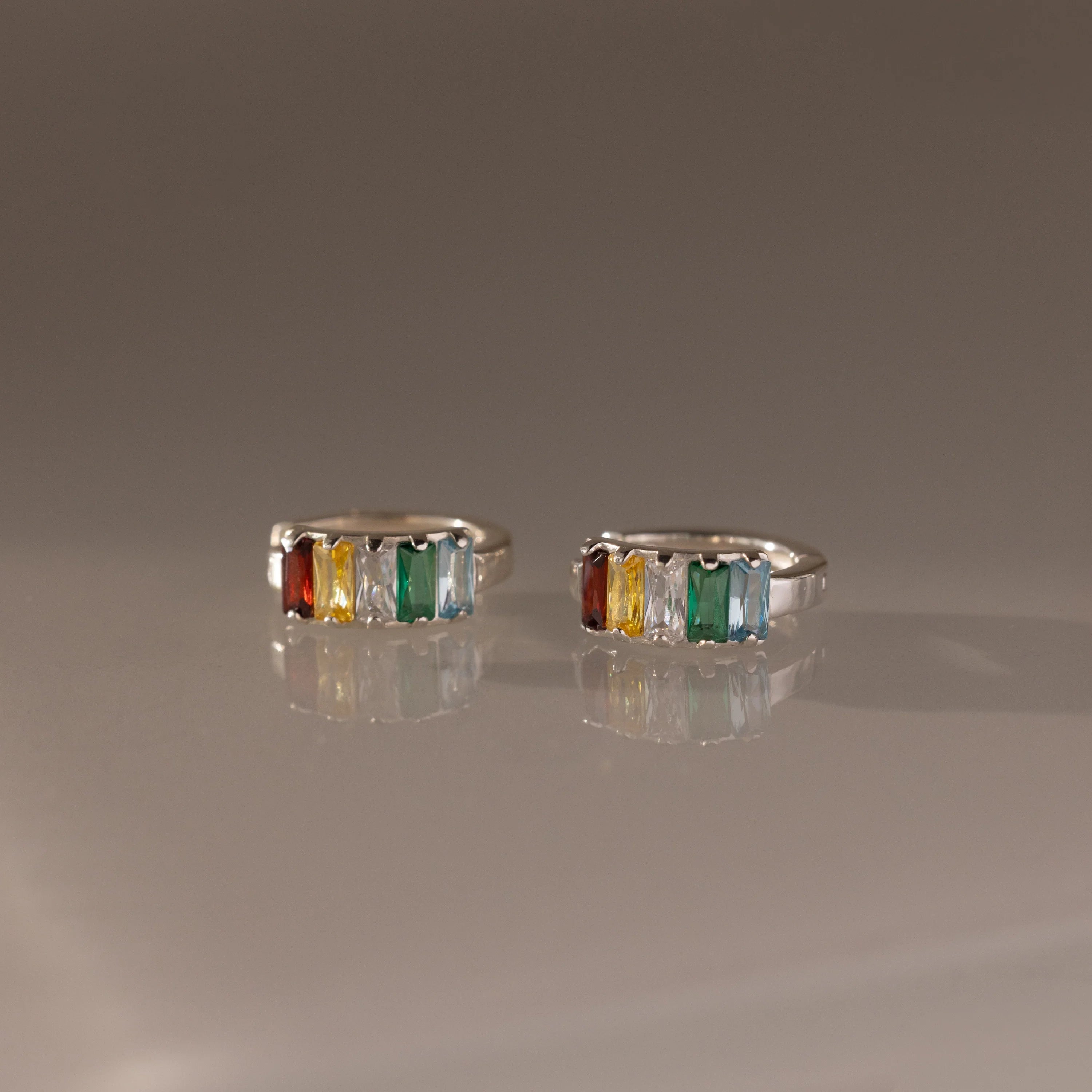 Multiple Baguette Birthstone Huggies 18K Gold Plated