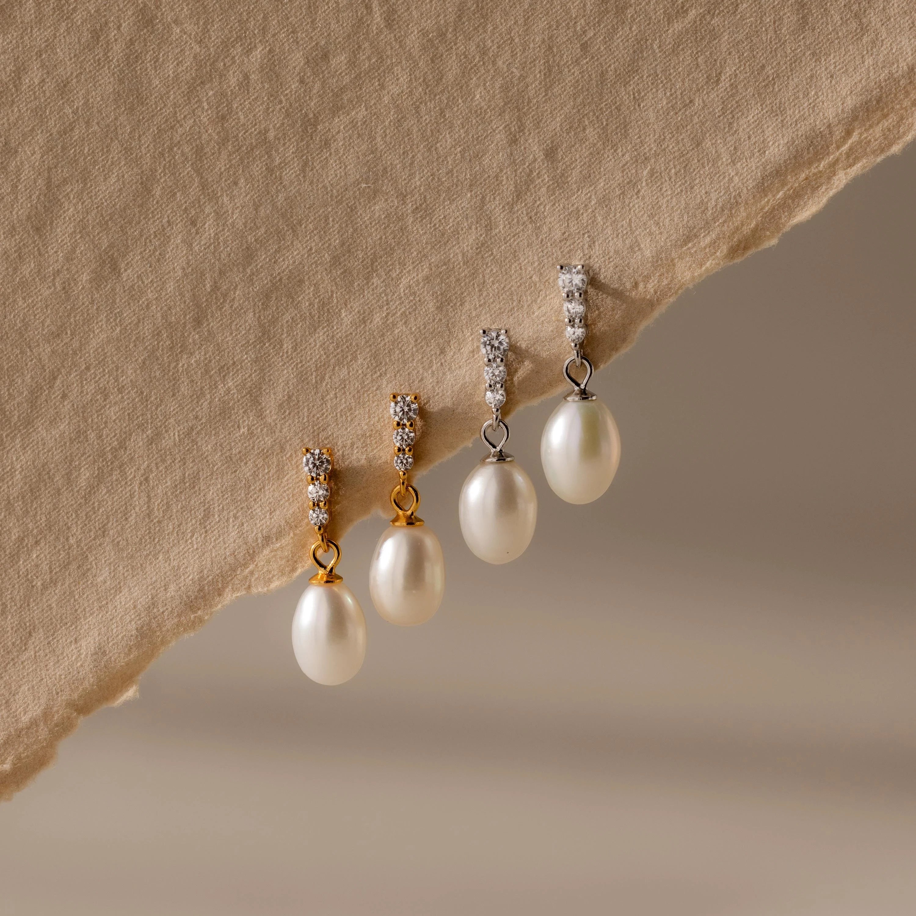 Diamond Pearl Droplet Earrings Silver 18K Gold Plated