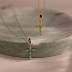 Diamond Marquise Jade Cross Necklace Silver 18K Gold Plated