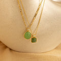 Jade Oval Pendant Necklace Silver 18K Gold Plated