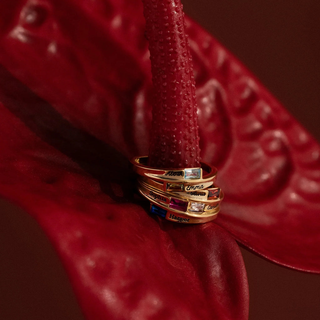 Toi et Moi Baguette Cut Name Ring Silver 18K Gold Plated