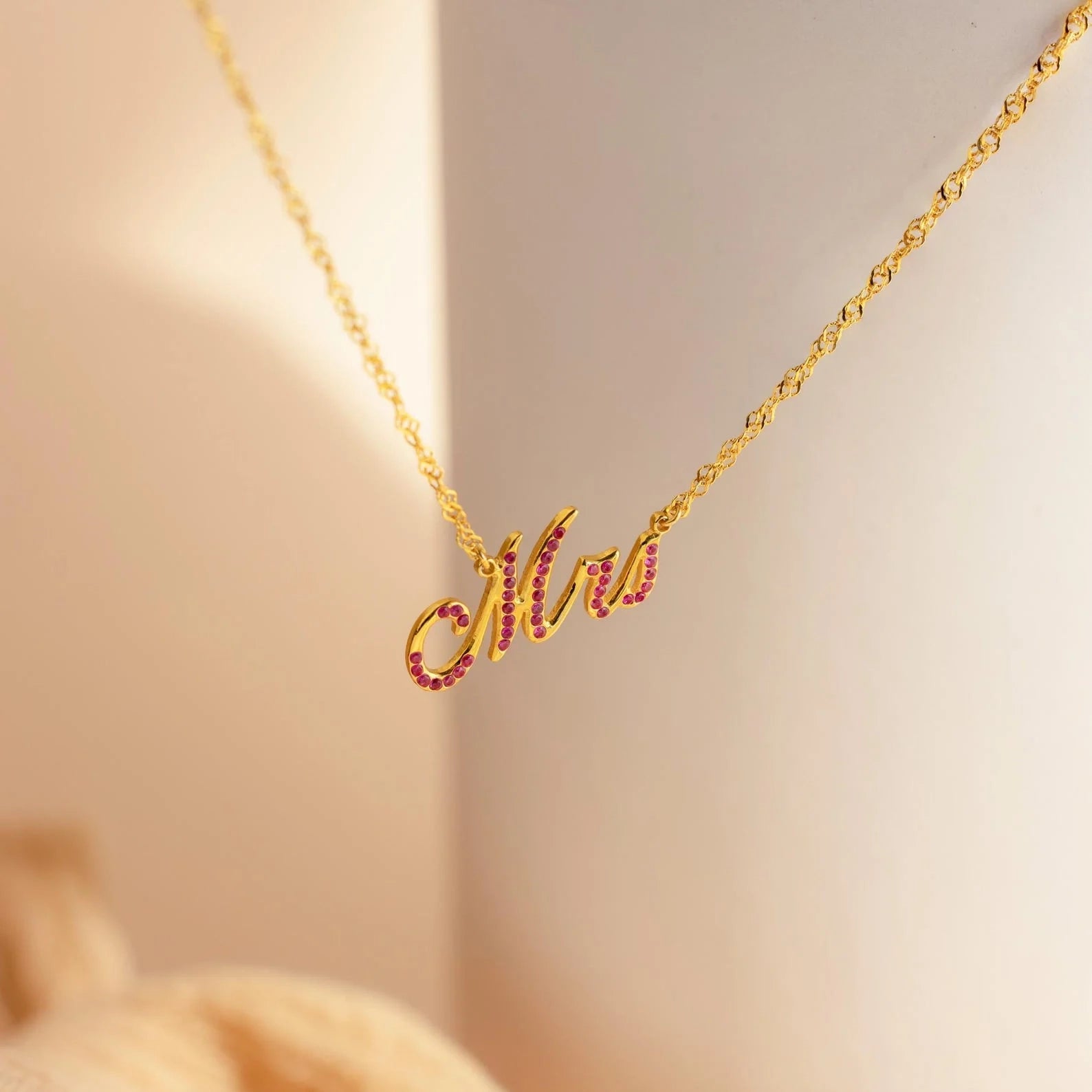 Elegant Birthstone Name Necklace Silver 18K Gold Plated