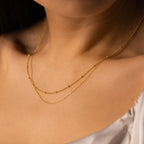 Beaded Duo Chain Necklace Silver 18K Gold Plated