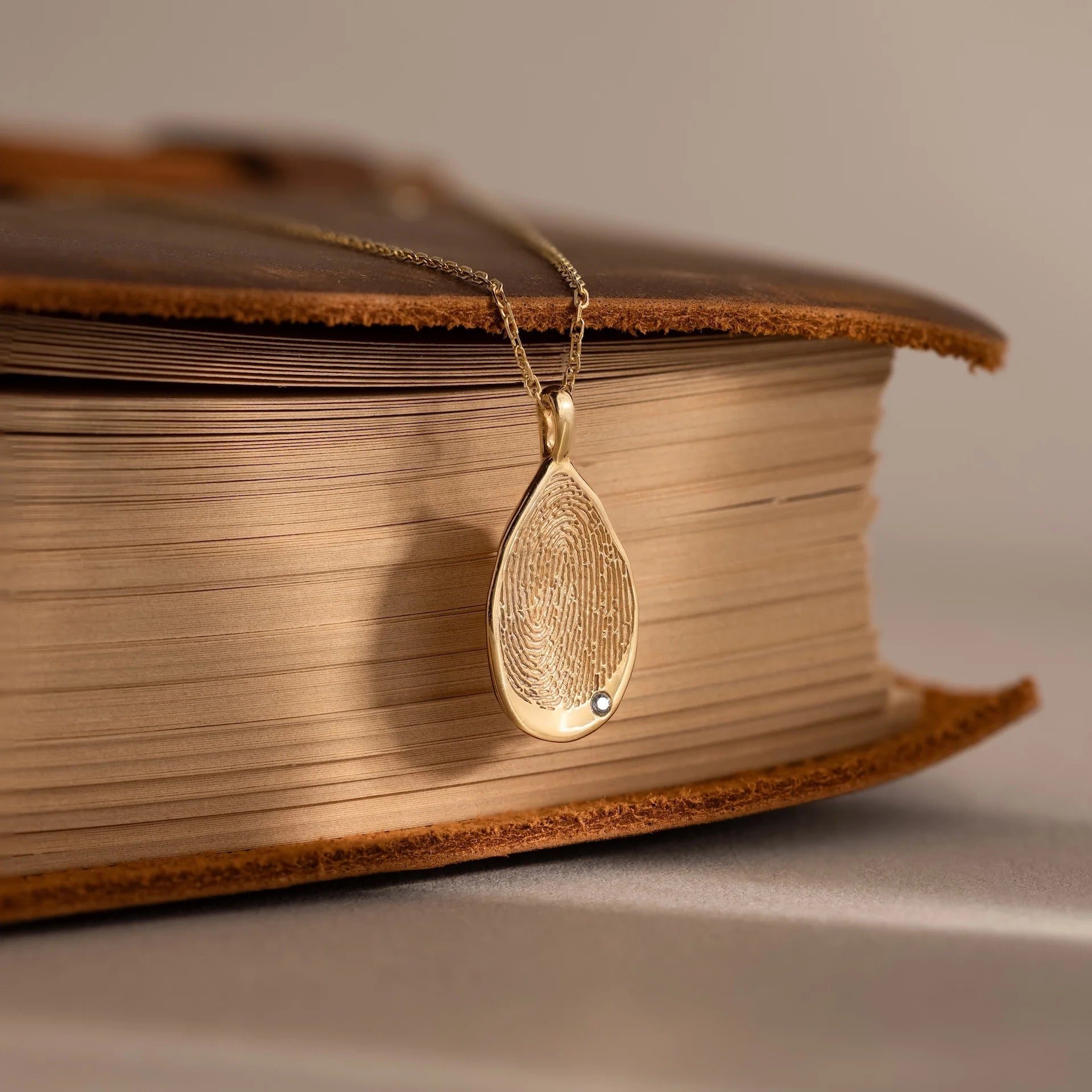 Fingerprint Teardrop Pendant Necklace Silver 18K Gold Plated