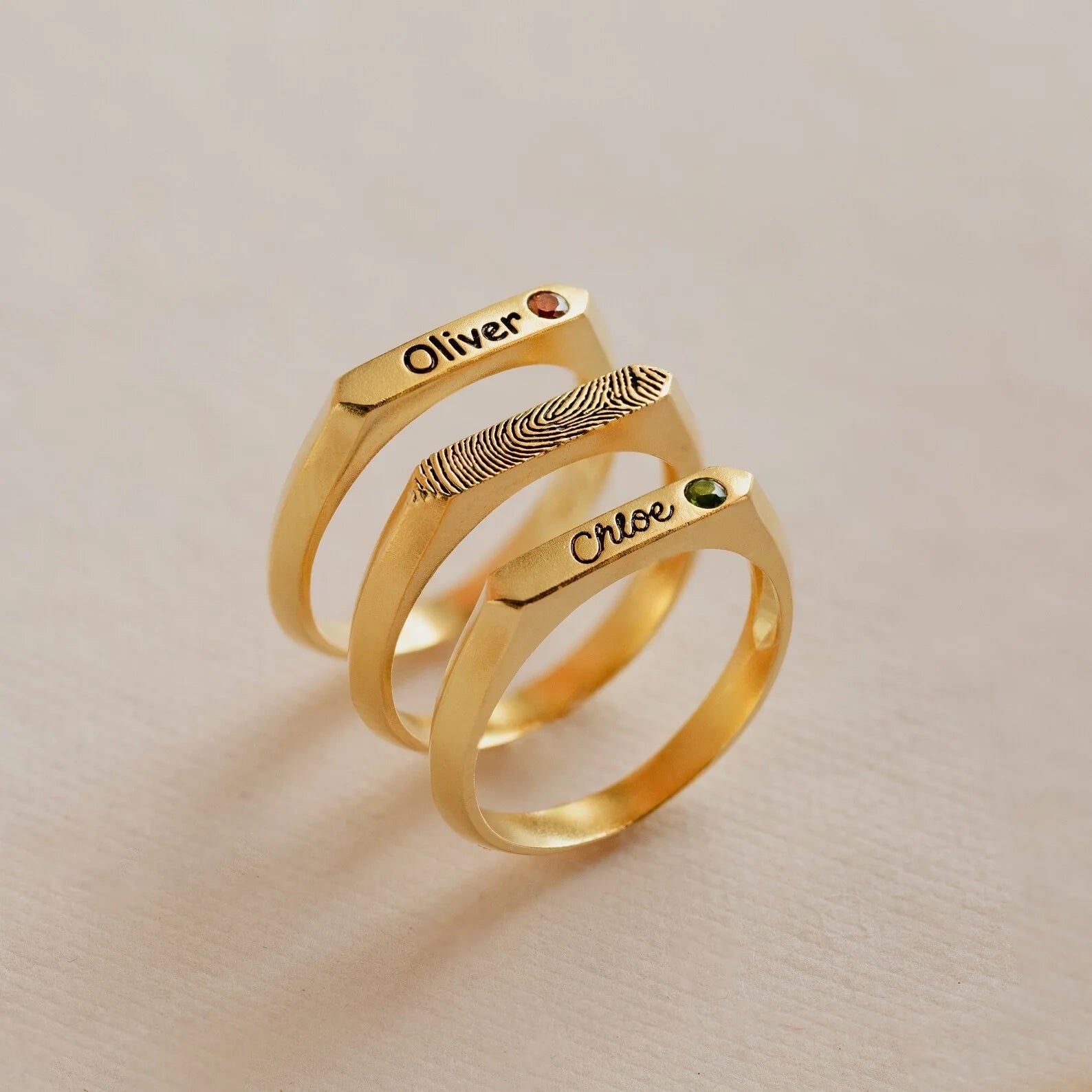 Thin Name Signet Ring Silver 18K Gold Plated