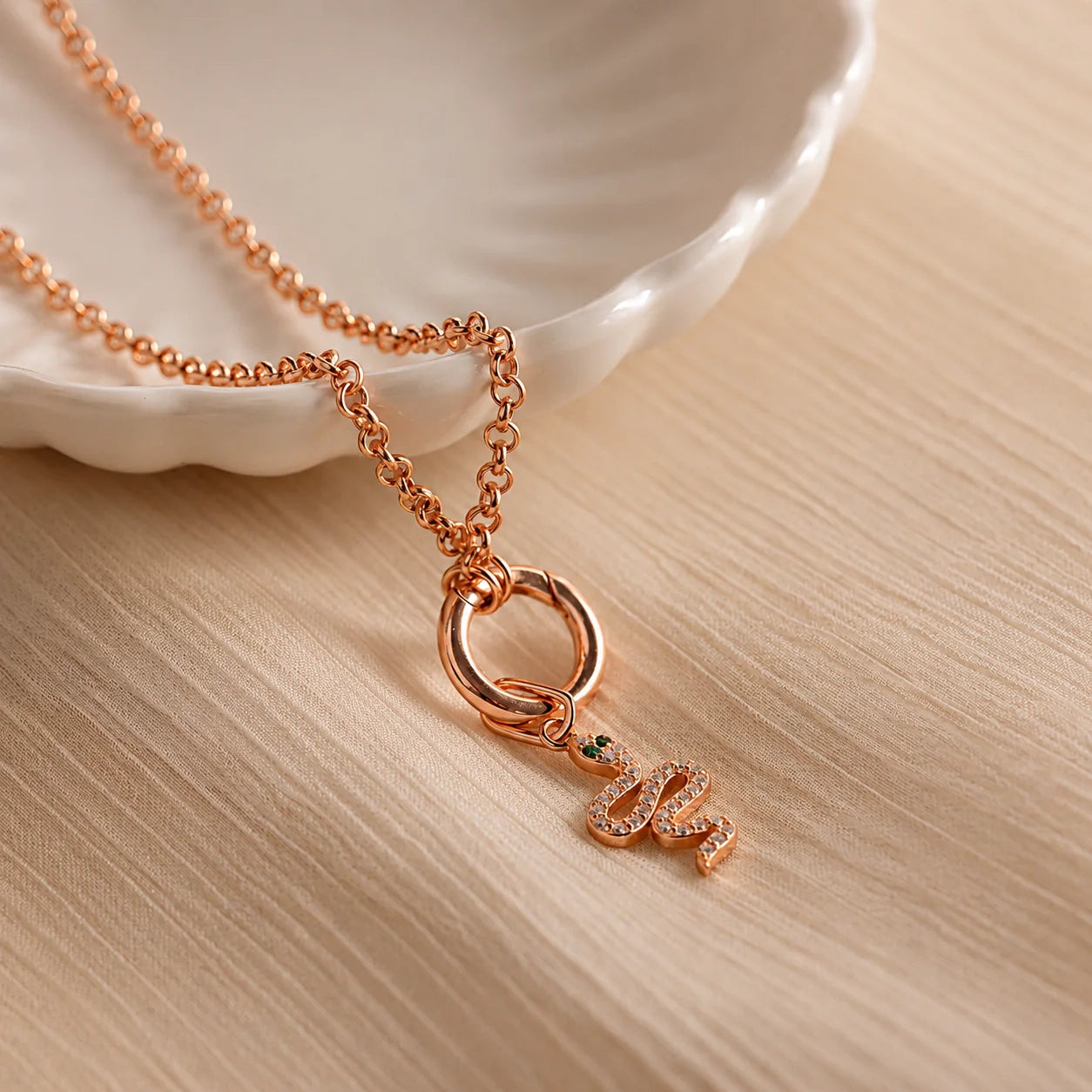 Diamond Serpent Charm Necklace