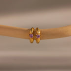 Amethyst Ribbed Huggies Silver 18K Gold Plated